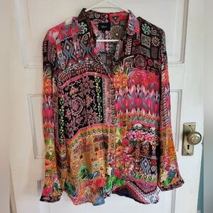 Shana Bold Boho Button Up Blouse Sz S